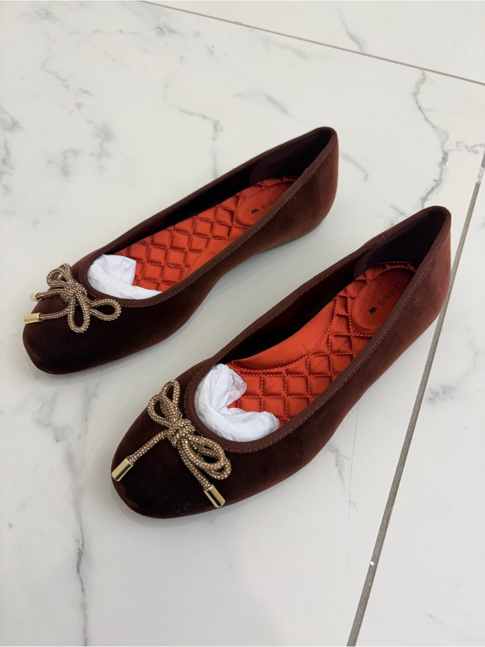 Birdies THE HUMMINGBIRD Brandy Velvet Jeweled Bow flats